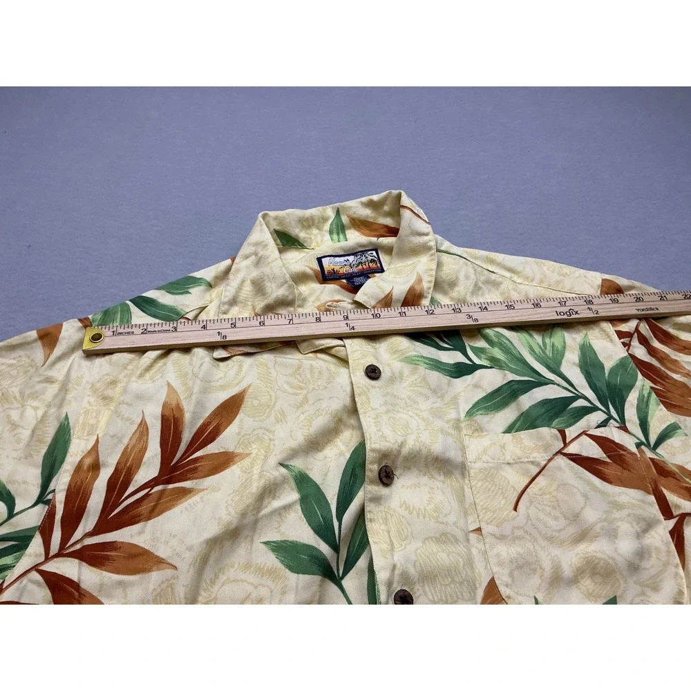 Havana Jack's Cafe Shirt Tropical Leaf Rayon XL Cream Casual Button‎ Down